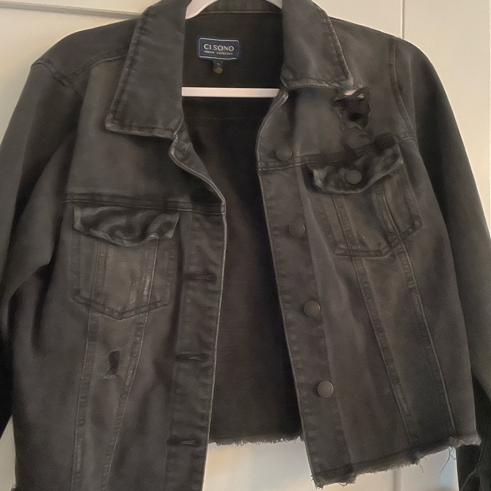 Ci Sono Charcoal Distressed Denim Jacket